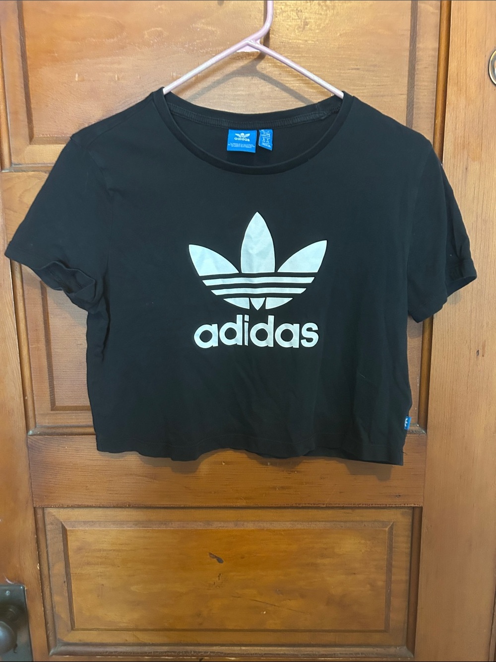 adidas cropped Black Tee with White Trefoil Logo